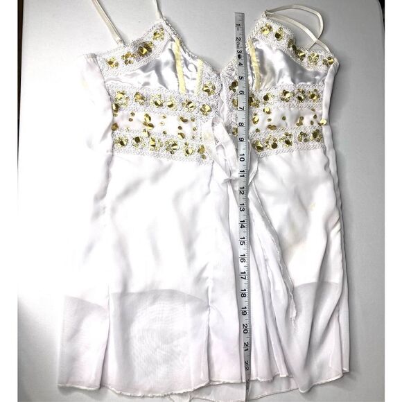 White Camisole Tank Top Sleeveless Top (OS) by MAPSI, Womens with Gold Sequin Pa - Picture 8 of 11